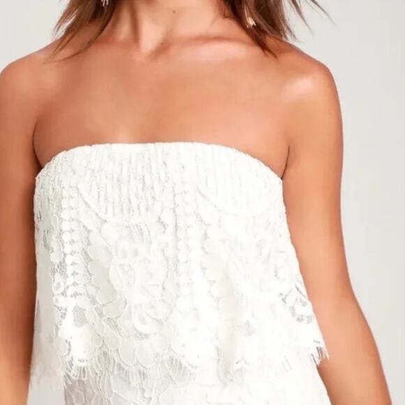 Lulus NWT White Lace Strapless Midi Dress medium - Picture 9 of 12